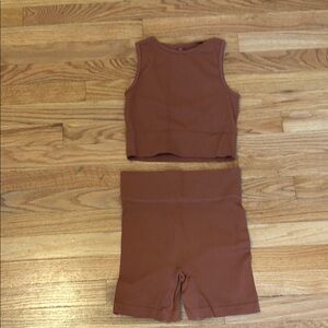 Burnt Orange Sleeveless Crop Top and Shorts Set